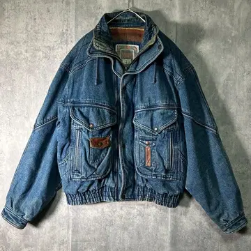 레어 데님 블루종 가죽 트리밍 소가죽 충전솜 헤비 웨이트