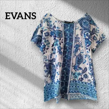 1점 한정 EVANS 꽃무늬 반팔 T셔츠 티셔츠 상의 블루