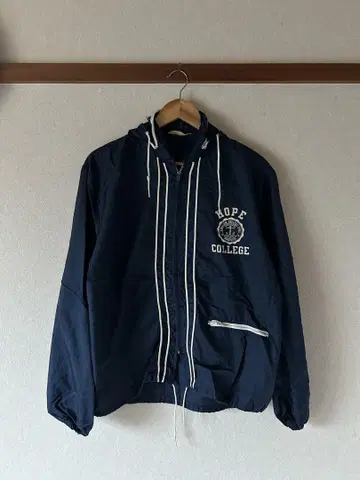 60s Champion 네이비 나일론 자켓 후드 부착