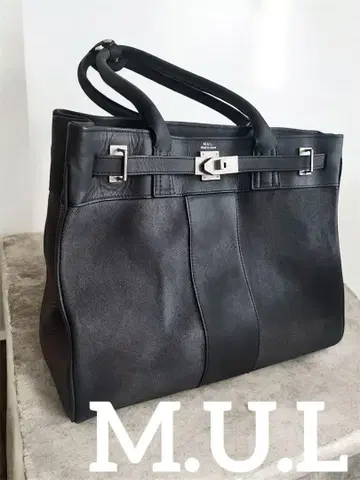 M.U.L 데님 블랙 토트 M 천연 가죽