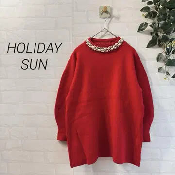 [ HOLIDAY SUN ] 펄 비쥬 장식 니트 풀오버 (F) 빨간색