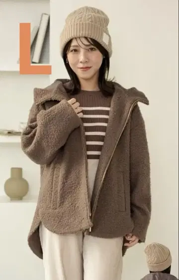 시마무라 yumi 후드 부착 코트 L tal 보아 블루종 L