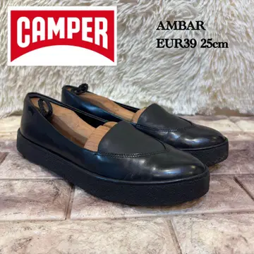 새상품급 캠퍼 AMBAR 블랙 가죽 로퍼 슬립온 25cm