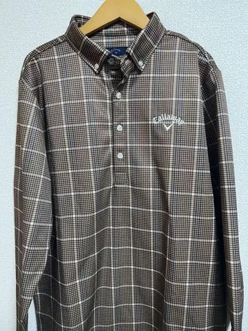 새상품급 Callaway 체크 무늬 긴팔 셔츠 브라운 계열