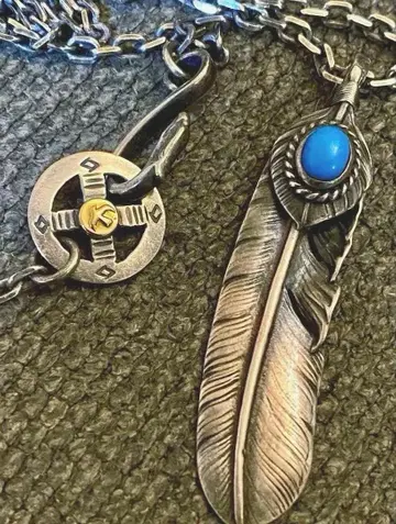 고로즈 goro's 상은 터콰이즈 부착 특대형 페더 세카쿠 체인