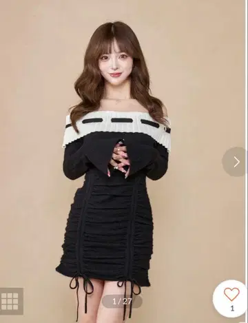다리치 오프숄더 스티치 니트 미니 원피스 (블랙)