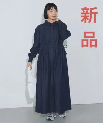 BEAMS HEART 데님 드로스트 셔츠 원피스