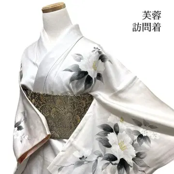 호몬기 부용 꽃 무늬 리프 화려한 문양 없는 기모노 103b d