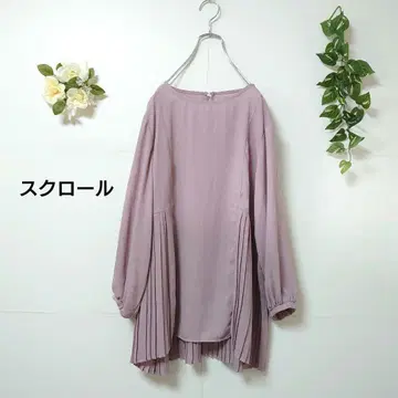 스크롤 밑단 플리츠 블라우스 L 핑크 베이지