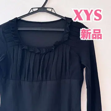 [ 새상품 ] XYS 시스루 프릴 상의 블랙 긴팔 플리츠 디자인 비침