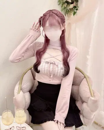 허니 뮤우 하운드투스 체크 하이넥 앙상블 상의