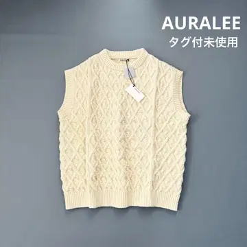 AURALEE 택 포함 미사용 메리노 아란 니트 베스트 아이보리
