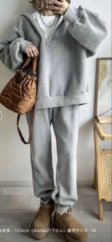 AMELY 와플 하프 지퍼 셋업 L 사이즈