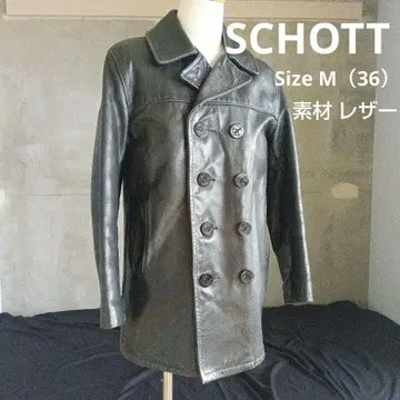 SCHOTT 블랙 레더 P 코트 피코트