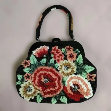 새상품급 비즈 백 꽃무늬 총 비즈 핸드백 일본 의류 파티 쇼와 레트로