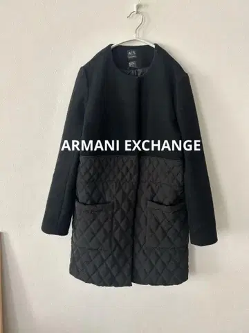 ARMANI EXCHANGE 블랙 퀼팅 노카라 코트