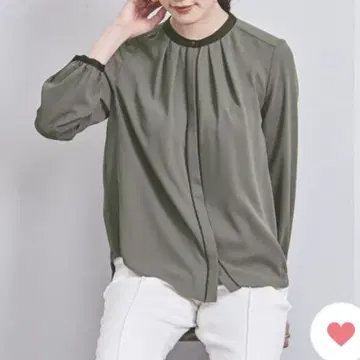 UNITED ARROWS 바이컬러 파이핑 블라우스 그레이 턱