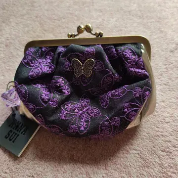 ANNA SUI 블랙 보라색 꽃무늬 가마구치 파우치