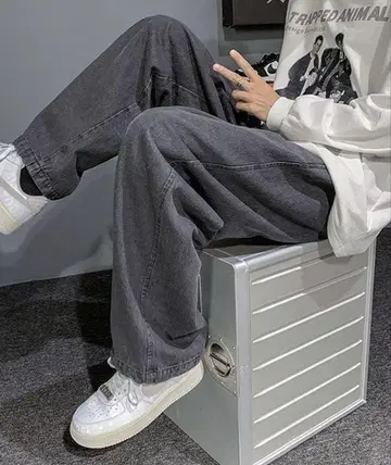 릴랙스 와이드 데님 팬츠 블랙 데님 셰프 팬츠
