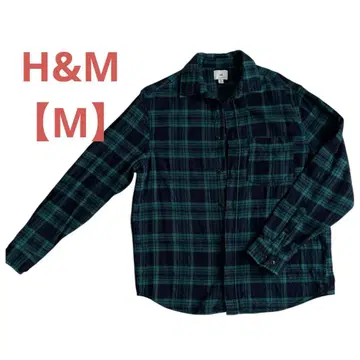 H&M 다크 그린 블랙 체크 긴팔 셔츠