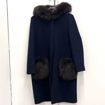 마이 스트라다 롱 코트 후드 네이비 퍼(fur) 부착 기장 93