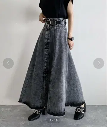 PAGEBOY 데님 슬릿 플레어 스커트