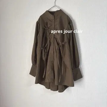 apres jour clair 리본 튜닉 블라우스 셔츠 카키