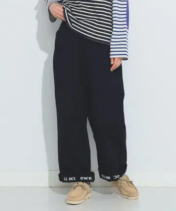 BEAMS BOY 헴 스텐실 팬츠 와이드 팬츠 마린 팬츠
