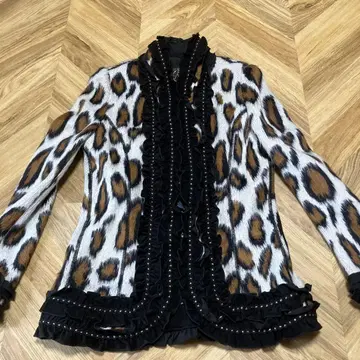 레오파드 무늬 프릴 테일러드 자켓 9호