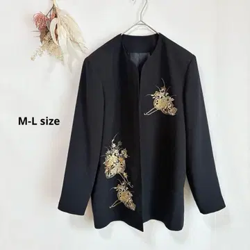노카라 자켓 M~L 꽃무늬 자수 일본 의류 11ABR 블랙 겉옷