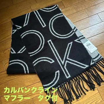 [ 미사용 새상품 ] 캘빈클라인 머플러 블랙 그레이 브랜드 로고