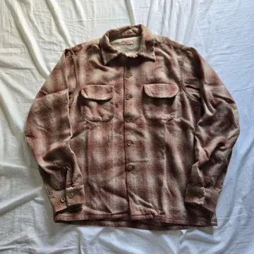 50s 60s Buck Skin 울 옴브레 체크 셔츠 오픈 카라