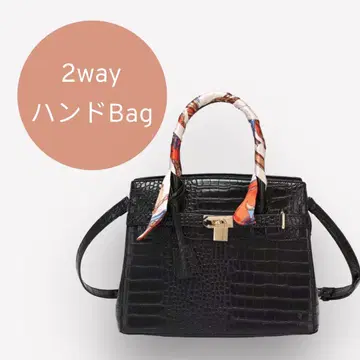 핸드백 크로커다일풍 블랙 숄더 벨트 스카프 포함 2way