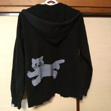 SOUSOU 고양이 프린트 후드 부착 후드티 블랙