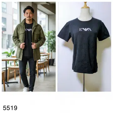 엠포리오 아르마니 로고 자수 반팔 티셔츠 블랙 남성용 L 사이즈