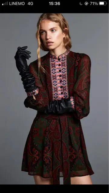 [ ZARA ] 페이즐리 무늬 긴팔 미니 원피스