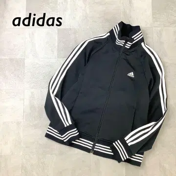 adidas 쓰리 스트라이프 집업 저지 탑 블랙