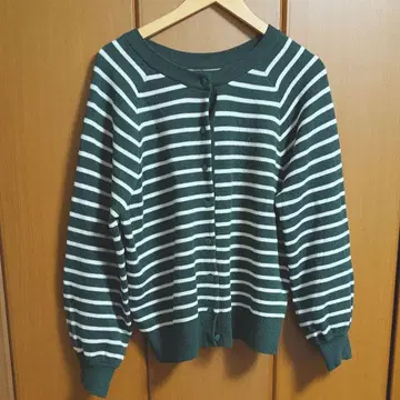 스튜디오 클립 그린 화이트 보더 래글런 슬리브 가디건 L