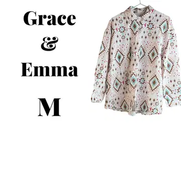 1점 한정 Grace & Emma 기하학 패턴 긴팔 셔츠 M