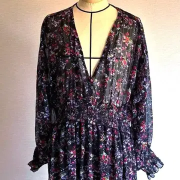 꽃무늬 롱 원피스 블랙 ZARA L