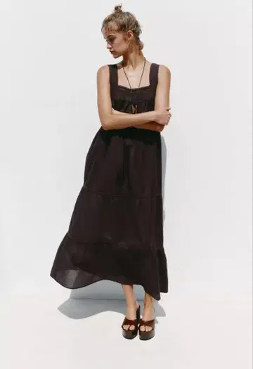 새상품 ZARA 자라 롱 원피스 브라운 XS
