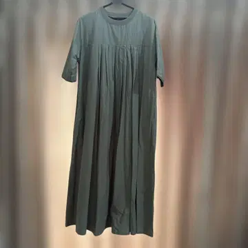 연두색 그레이 면 원피스 반팔 플리츠 디자인