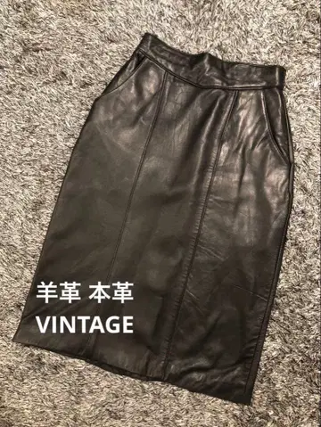 양가죽 천연 가죽 레더 스커트 타이트 블랙 M 무릎 기장 미디 기장