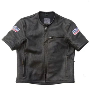 카도야 KADOYA 소가죽 가죽 반팔 셔츠 블랙 펀칭 메쉬 자켓 M