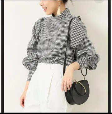 spick&span 스탠드 카라 체크 블라우스 셔츠 스픽&스팬
