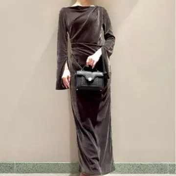 SNIDEL 플로키 벨로아 드레이프 드레스 DGRY 0