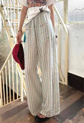 Striped Loose Cotton-Linen Pants