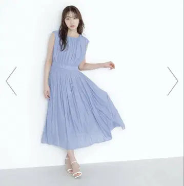 코튼 새틴 개더 원피스 블루 스카이블루