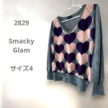 Smacky Glam 하트 무늬 V넥 긴팔 니트 스웨터 사이즈 4 빅