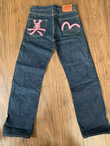 에비수 EVISU 새상품급 손글씨 핑크 페인트 청바지